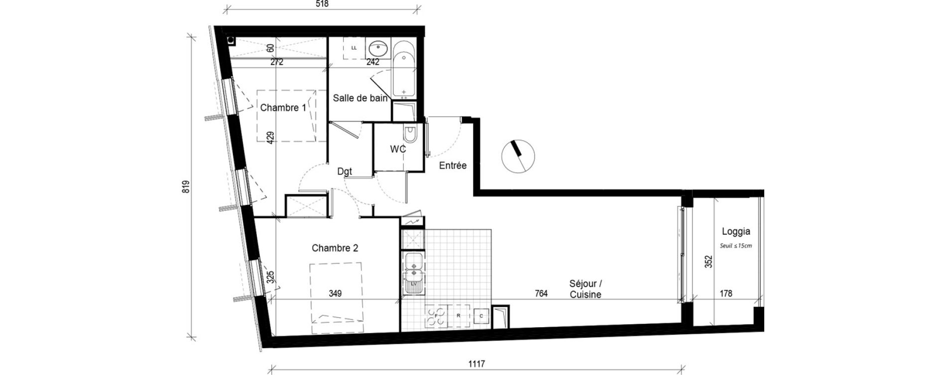 Appartement T3 de 64,00 m2 &agrave; Toulouse Minimes