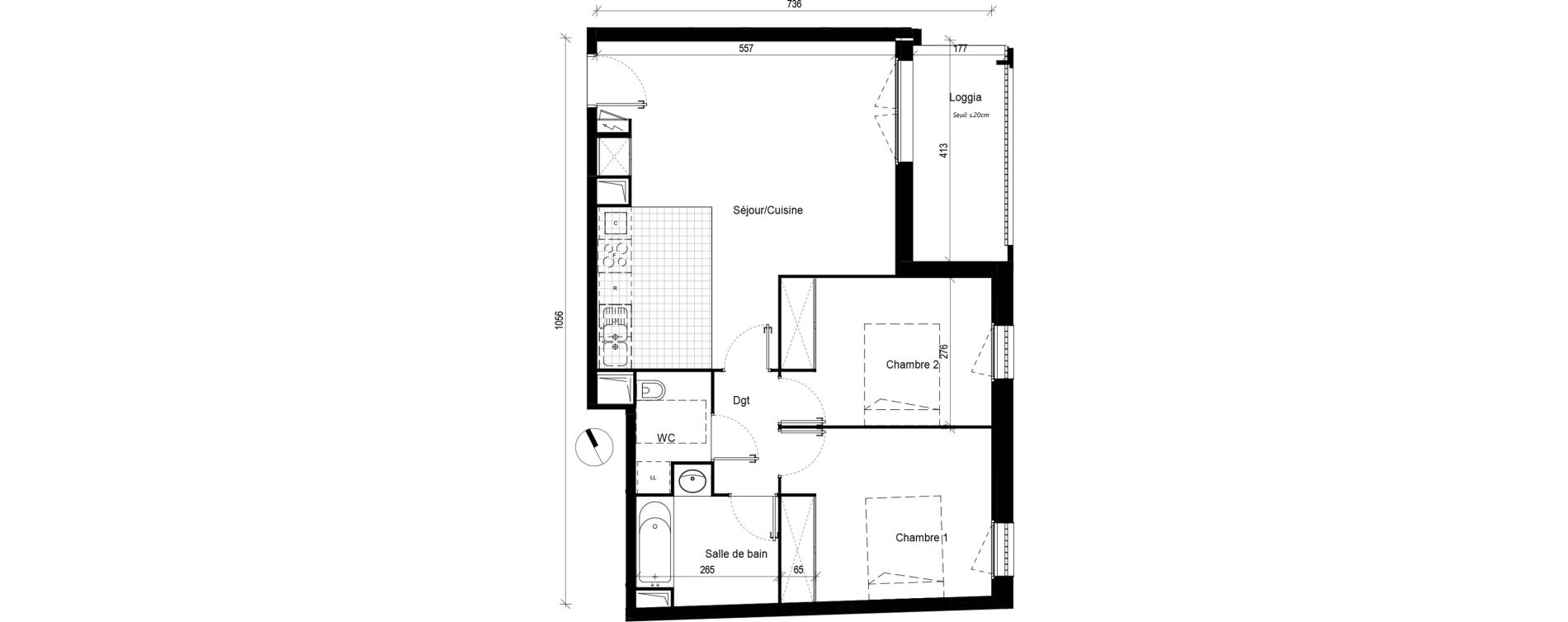 Appartement T3 de 64,20 m2 &agrave; Toulouse Minimes