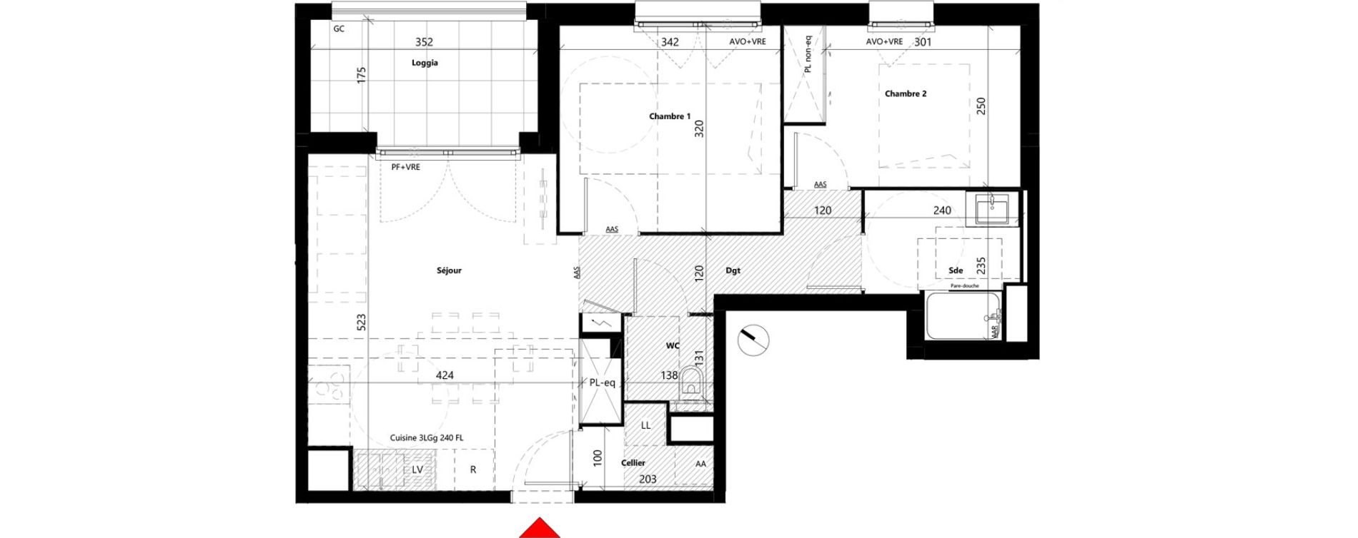 Appartement T3 de 55,84 m2 &agrave; Toulouse Louis plana