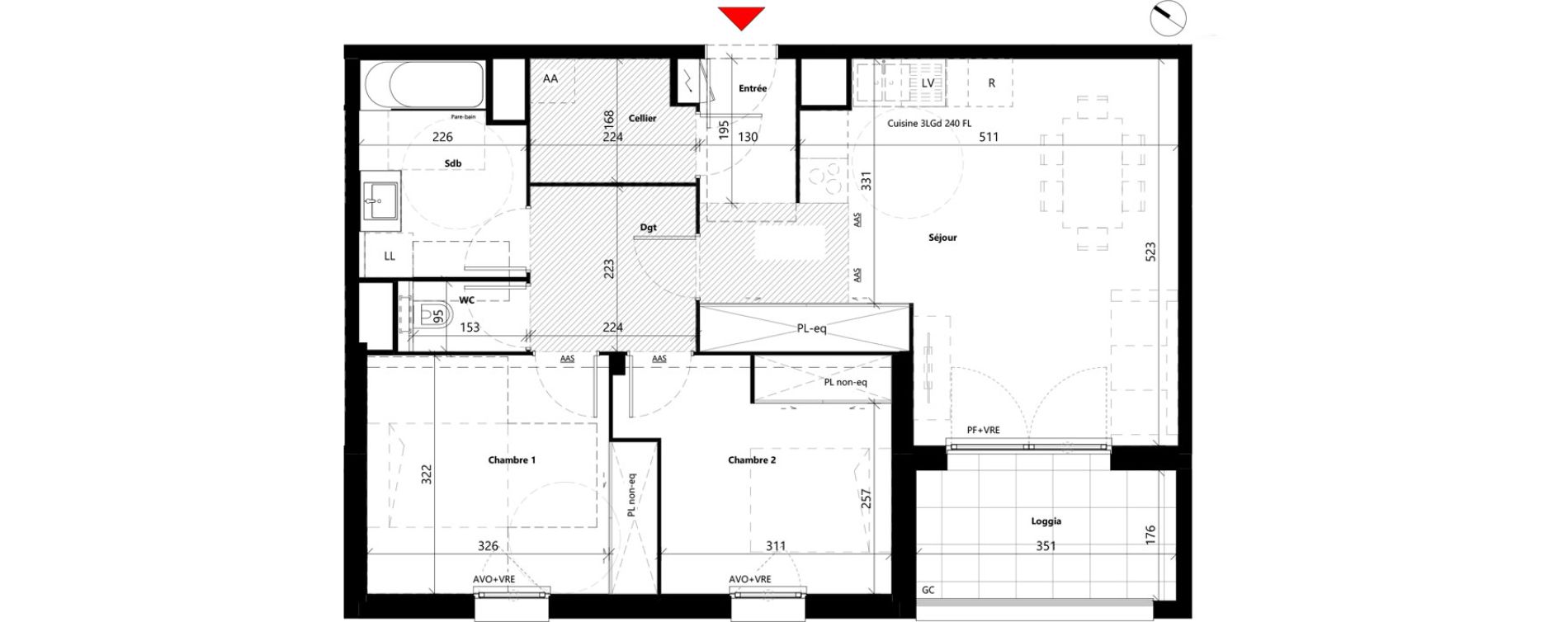Appartement T3 de 68,12 m2 &agrave; Toulouse Louis plana