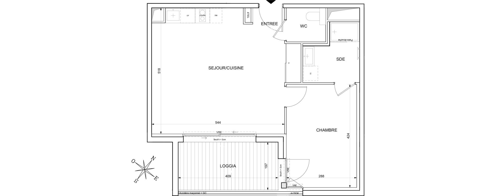 Appartement T2 de 47,82 m2 &agrave; Toulouse Guillaumet