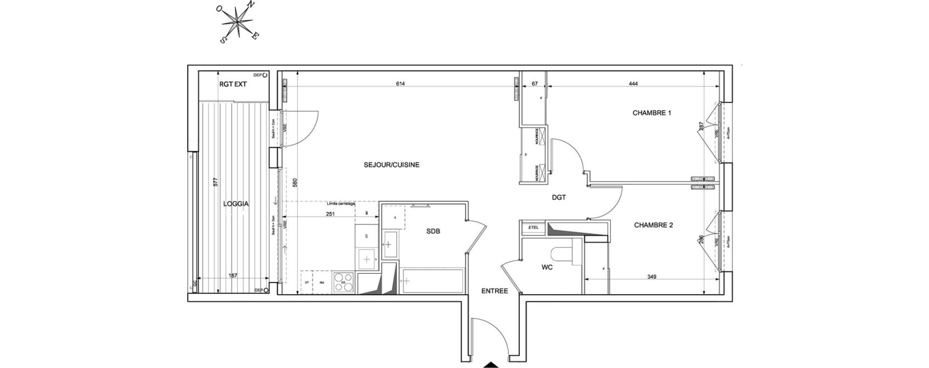 Appartement T3 de 64,38 m2 &agrave; Toulouse Guillaumet