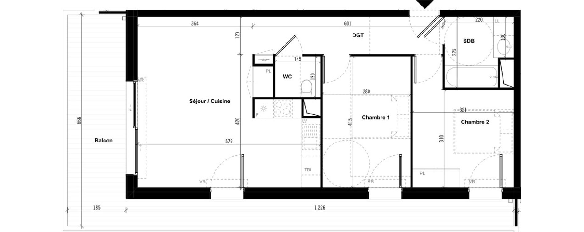 Appartement T3 de 62,21 m2 &agrave; Toulouse Cartoucherie