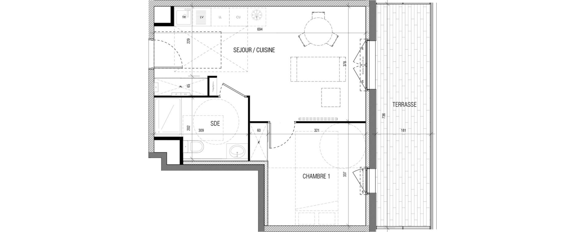 Appartement T2 de 40,30 m2 &agrave; Toulouse Cartoucherie