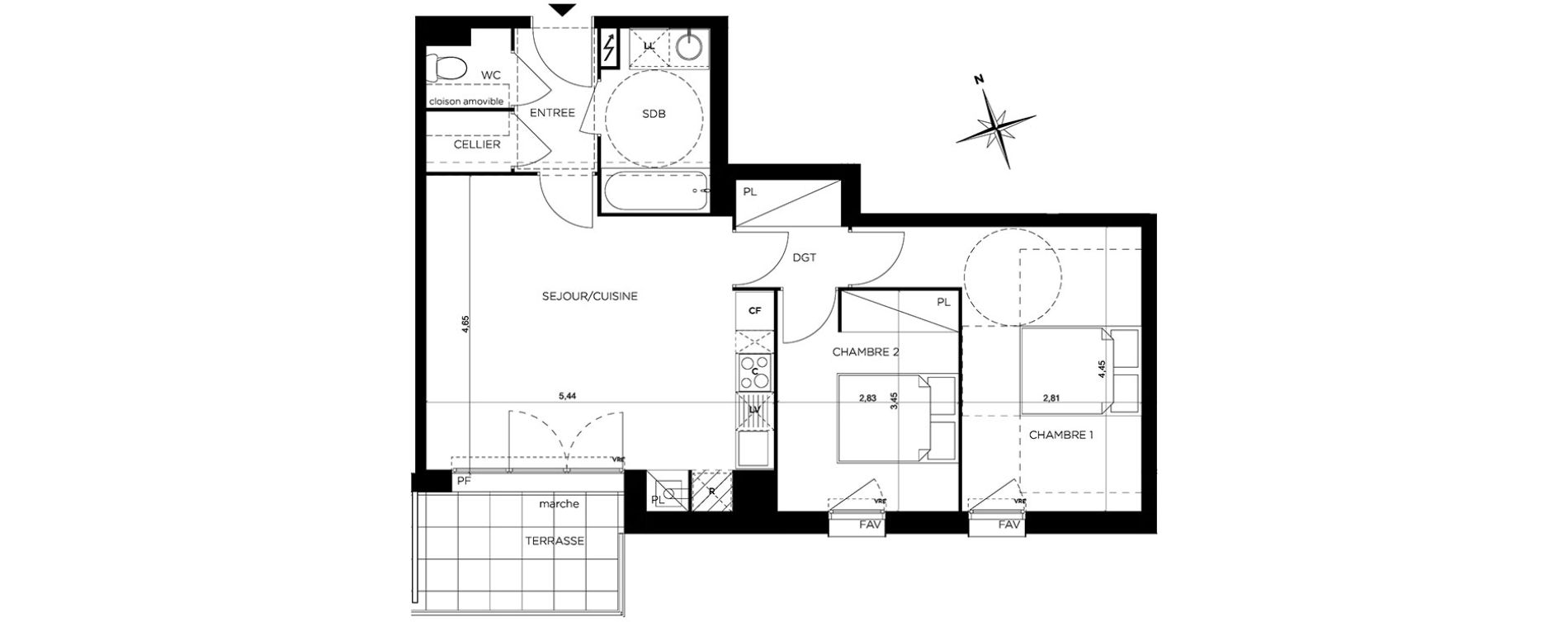 Appartement T3 de 60,55 m2 &agrave; Toulouse Minimes