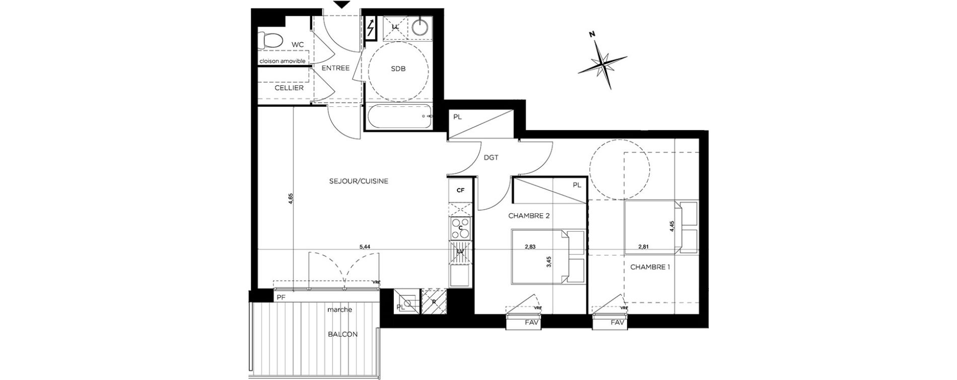 Appartement T3 de 60,55 m2 &agrave; Toulouse Minimes