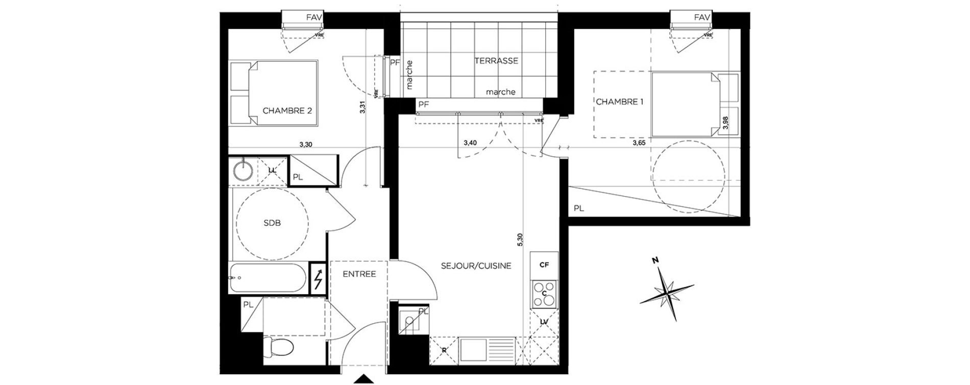 Appartement T3 de 54,23 m2 &agrave; Toulouse Minimes