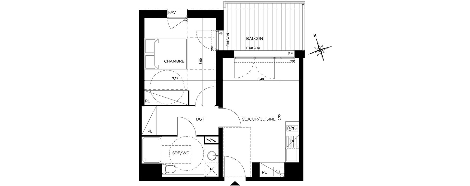 Appartement T2 de 39,67 m2 &agrave; Toulouse Minimes