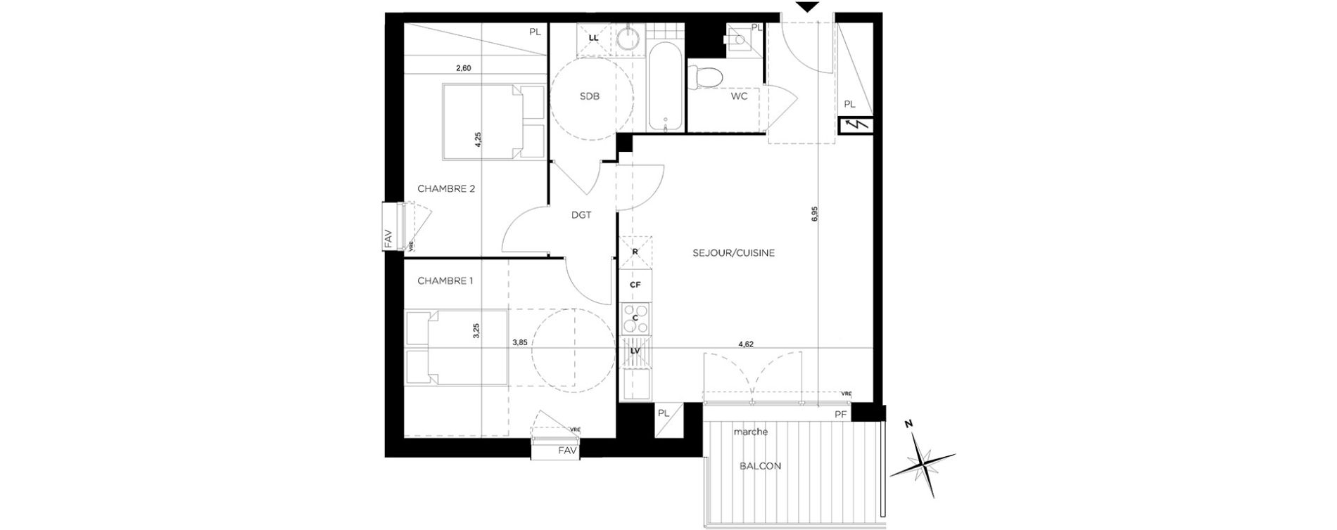 Appartement T3 de 59,87 m2 &agrave; Toulouse Minimes