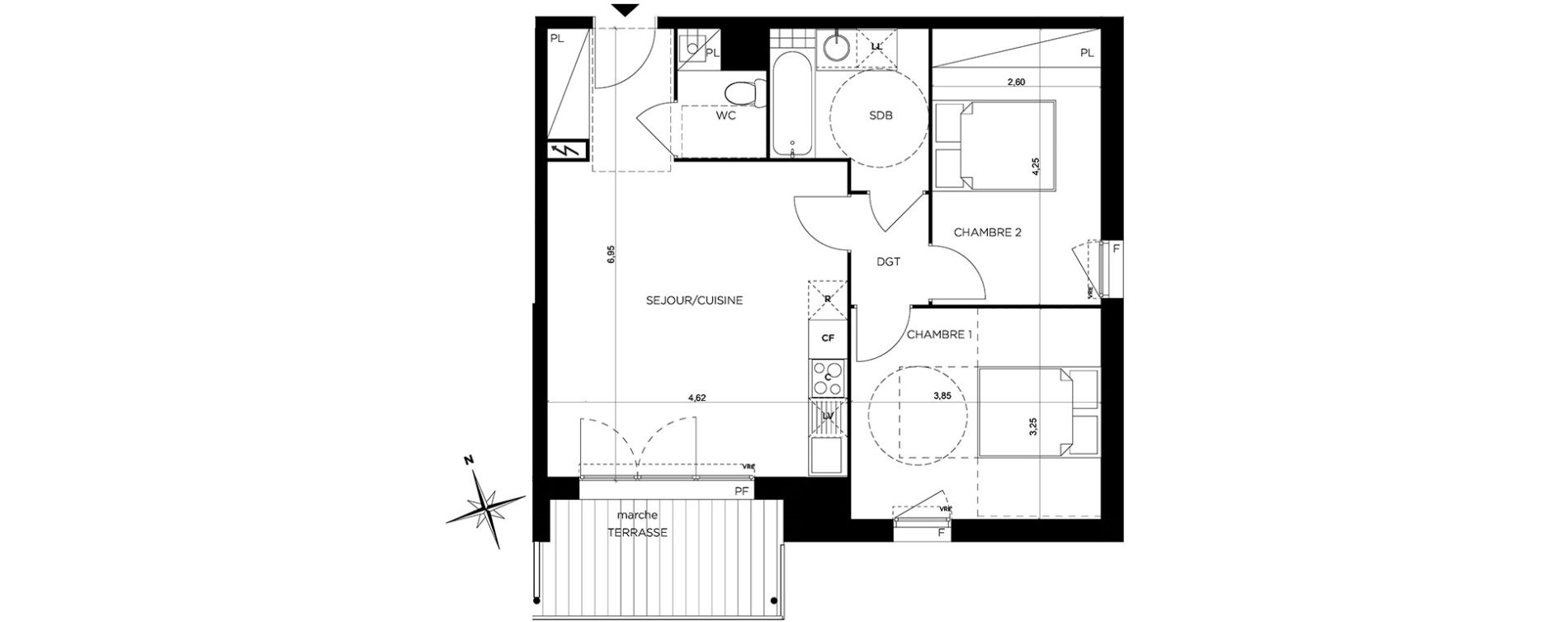 Appartement T3 de 59,60 m2 &agrave; Toulouse Minimes