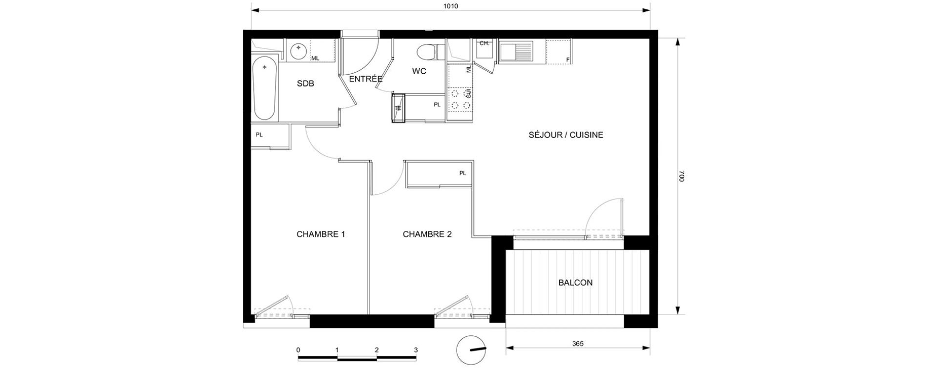 Appartement T3 de 60,50 m2 &agrave; Toulouse Croix daurade