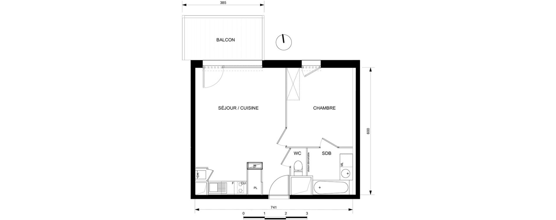 Appartement T2 de 42,40 m2 &agrave; Toulouse Croix daurade