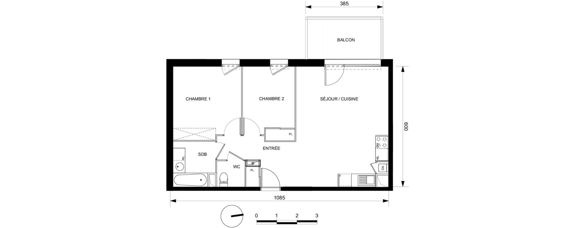 Appartement T3 de 62,20 m2 &agrave; Toulouse Croix daurade