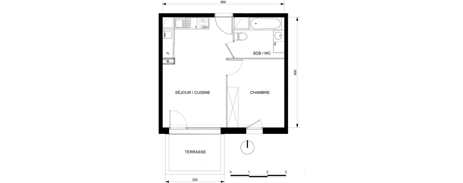 Appartement T2 de 38,10 m2 &agrave; Toulouse Croix daurade
