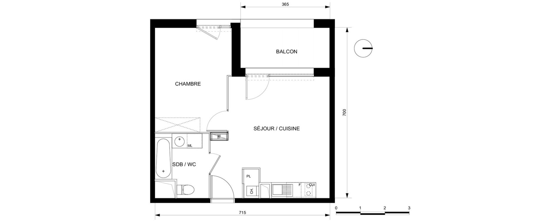 Appartement T2 de 40,30 m2 &agrave; Toulouse Croix daurade