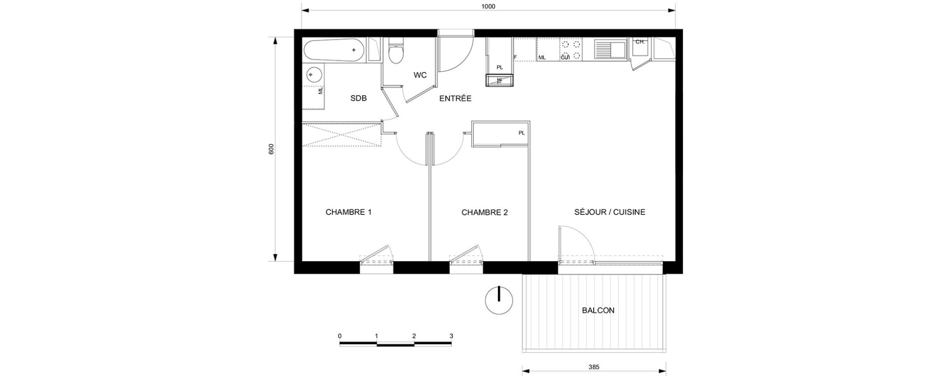 Appartement T3 de 58,00 m2 &agrave; Toulouse Croix daurade