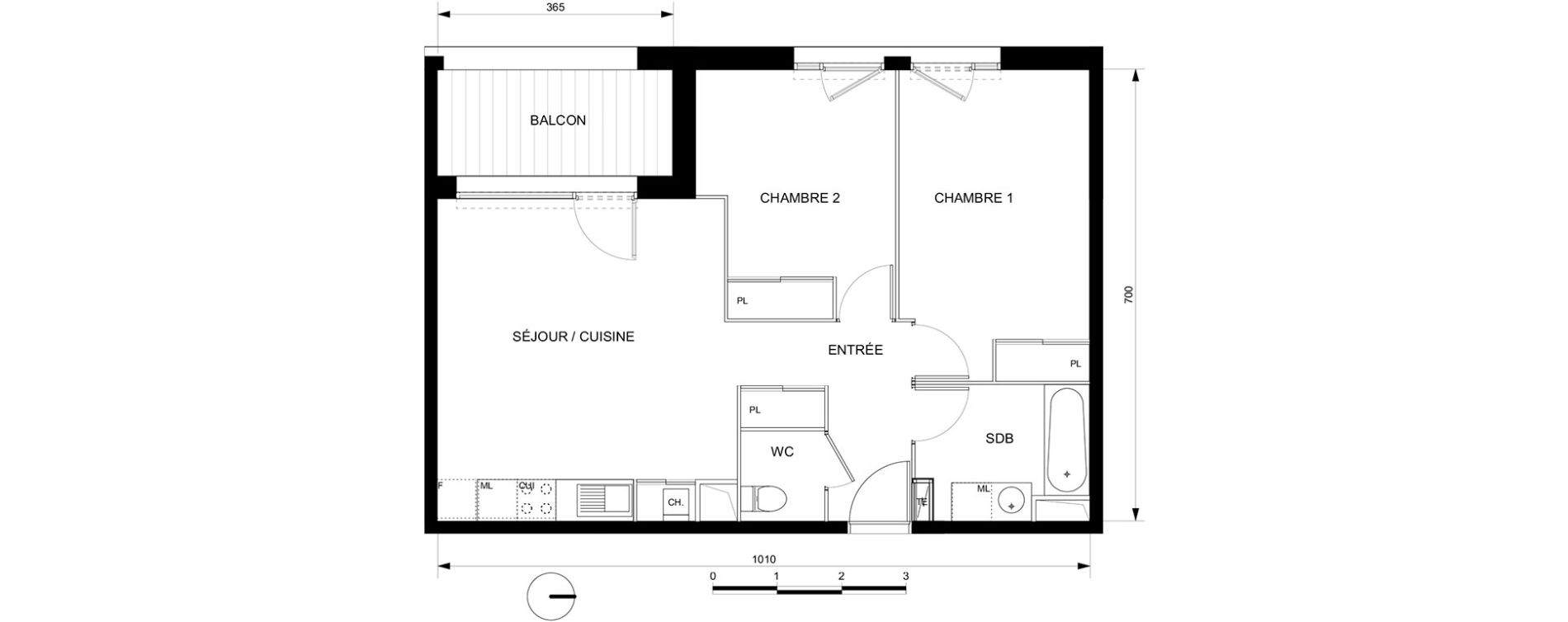 Appartement T3 de 59,80 m2 &agrave; Toulouse Croix daurade