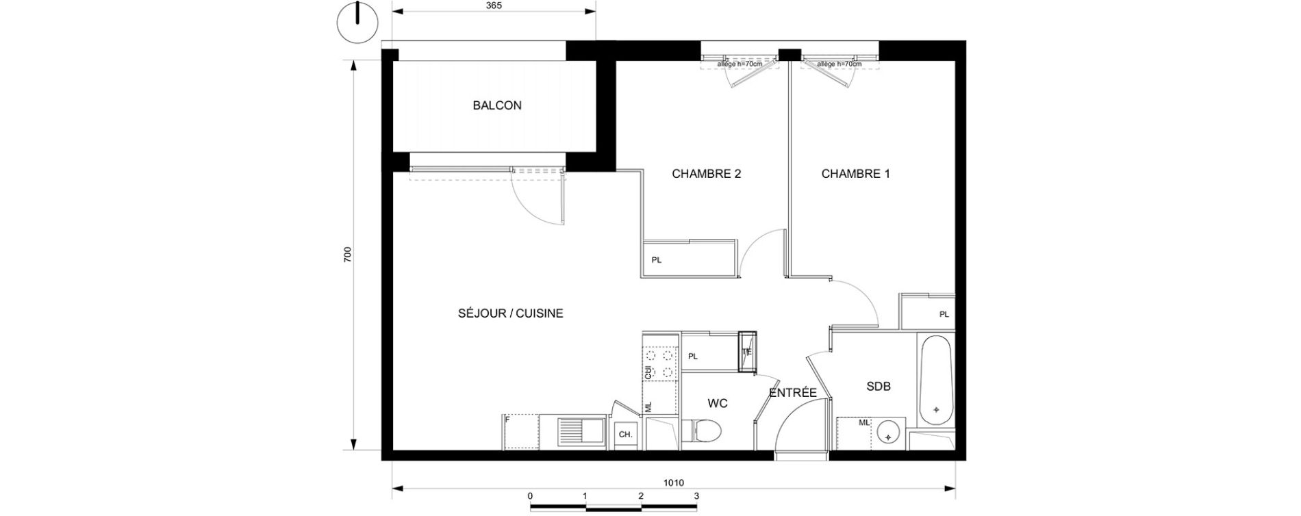 Appartement T3 de 60,50 m2 &agrave; Toulouse Croix daurade