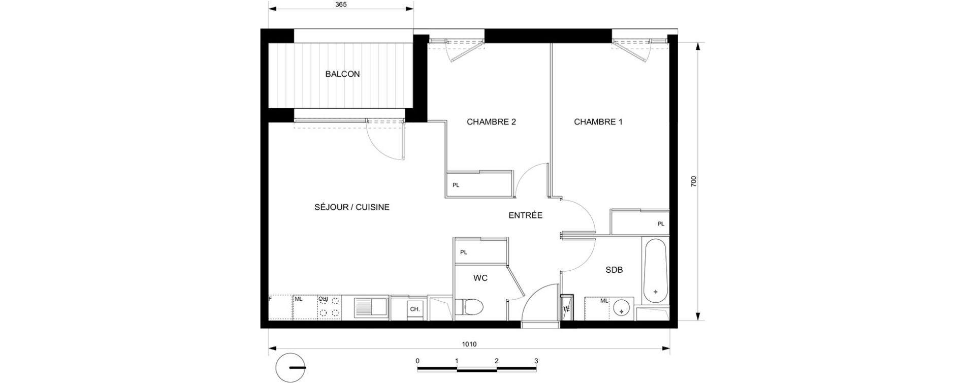 Appartement T3 de 59,80 m2 &agrave; Toulouse Croix daurade