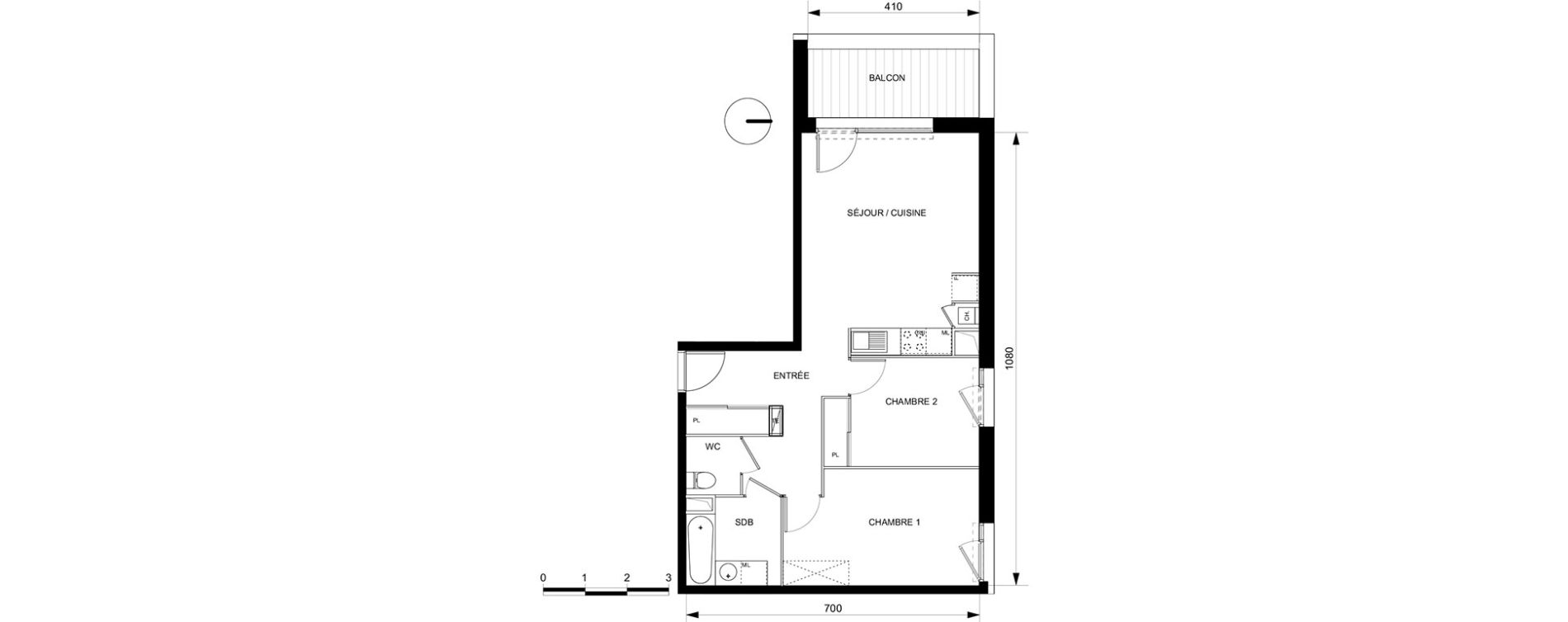 Appartement T3 de 59,30 m2 &agrave; Toulouse Croix daurade