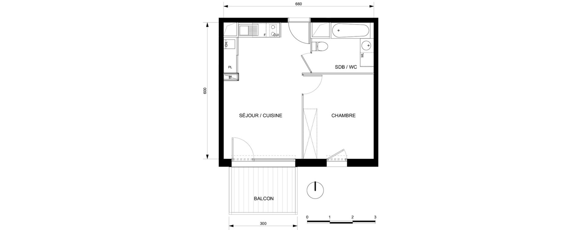 Appartement T2 de 37,90 m2 &agrave; Toulouse Croix daurade