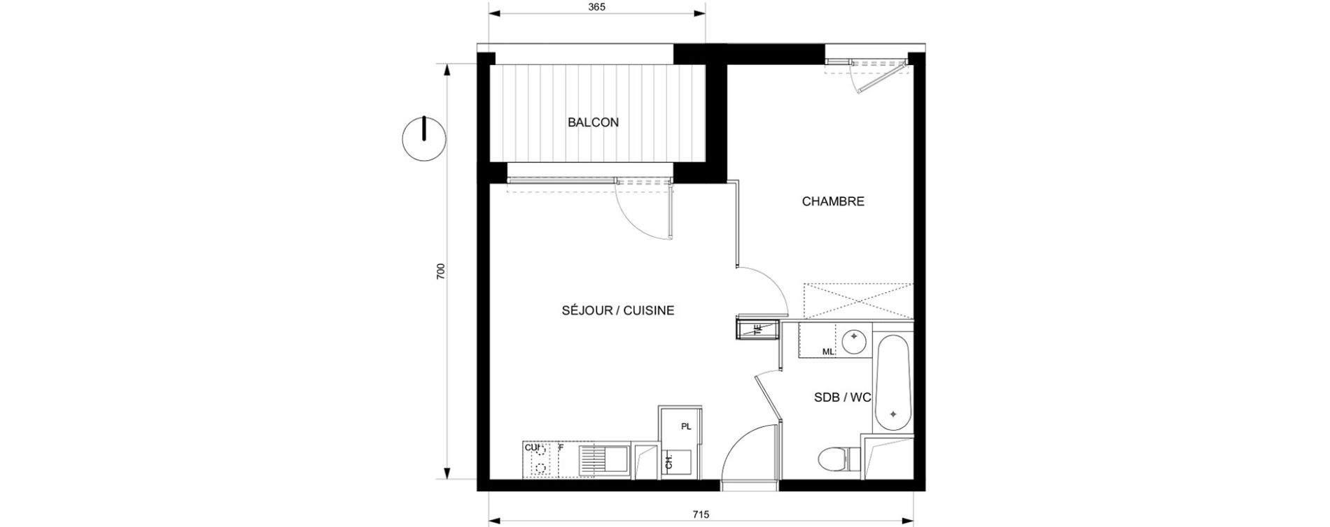 Appartement T2 de 40,30 m2 &agrave; Toulouse Croix daurade