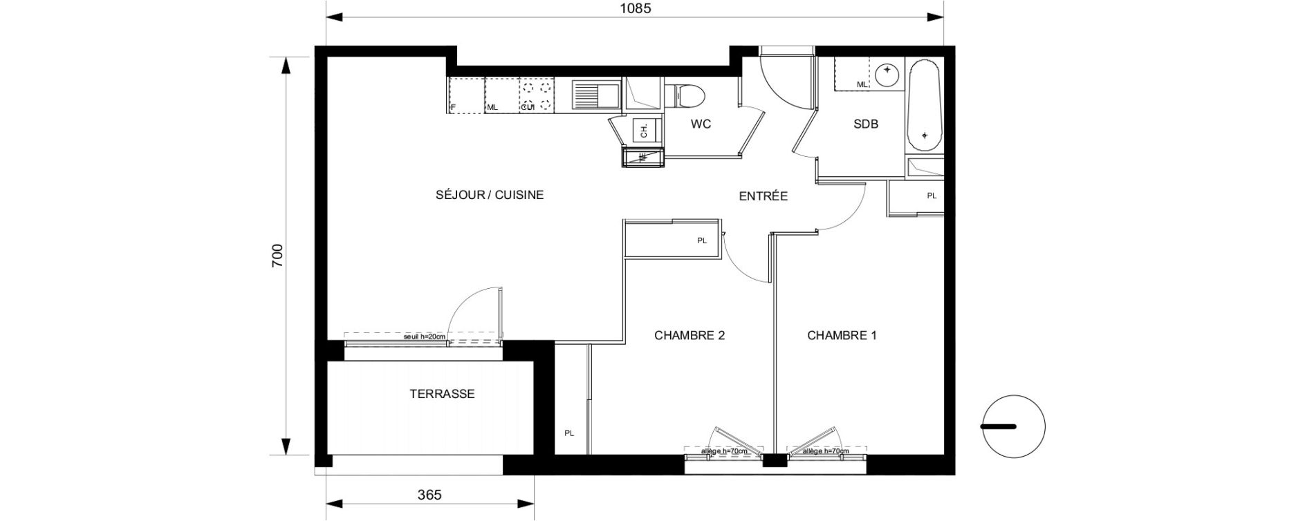 Appartement T3 de 63,70 m2 &agrave; Toulouse Croix daurade