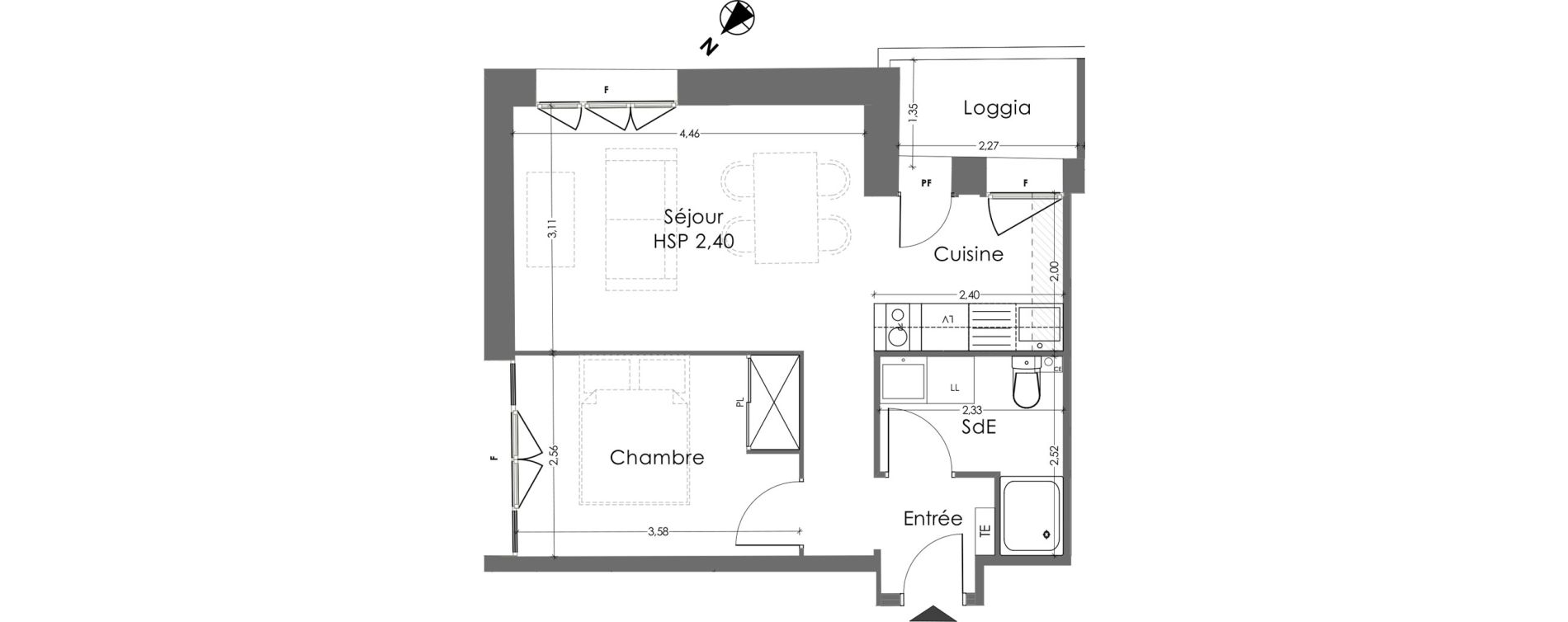 Appartement T2 de 36,72 m2 &agrave; Toulouse Toulouse roseraie
