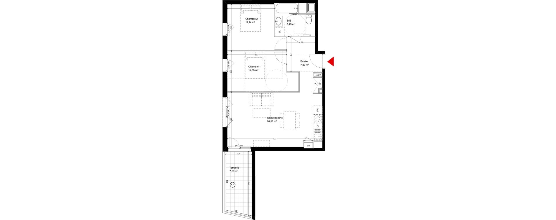 Appartement T3 de 60,97 m2 &agrave; Toulouse Mirail-universit&eacute; - reynerie - bellefontaine