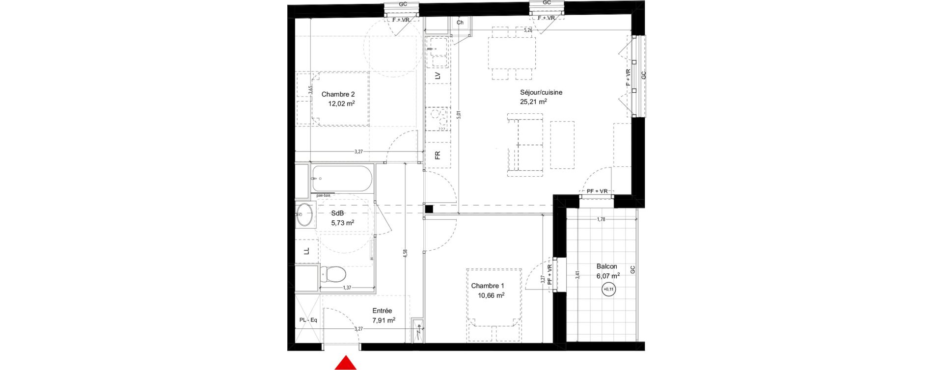 Appartement T3 de 61,53 m2 &agrave; Toulouse Mirail-universit&eacute; - reynerie - bellefontaine