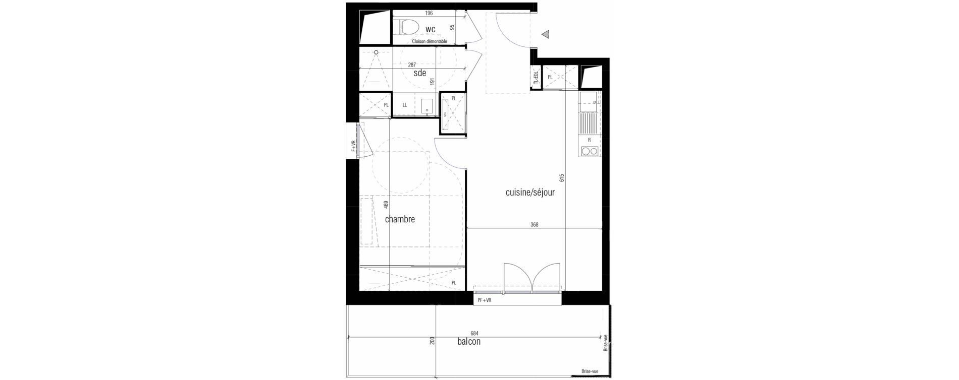 Appartement T2 de 45,20 m2 &agrave; Toulouse Malep&egrave;re