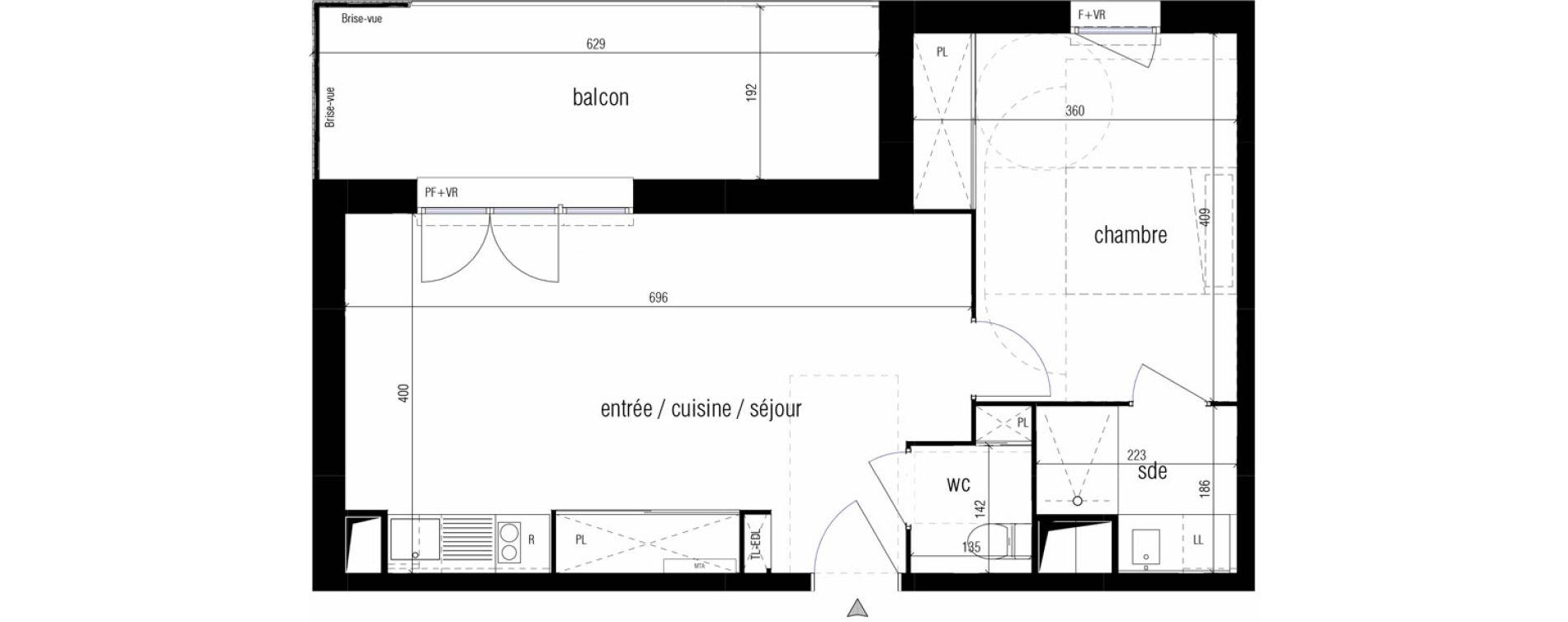 Appartement T2 de 45,13 m2 &agrave; Toulouse Malep&egrave;re