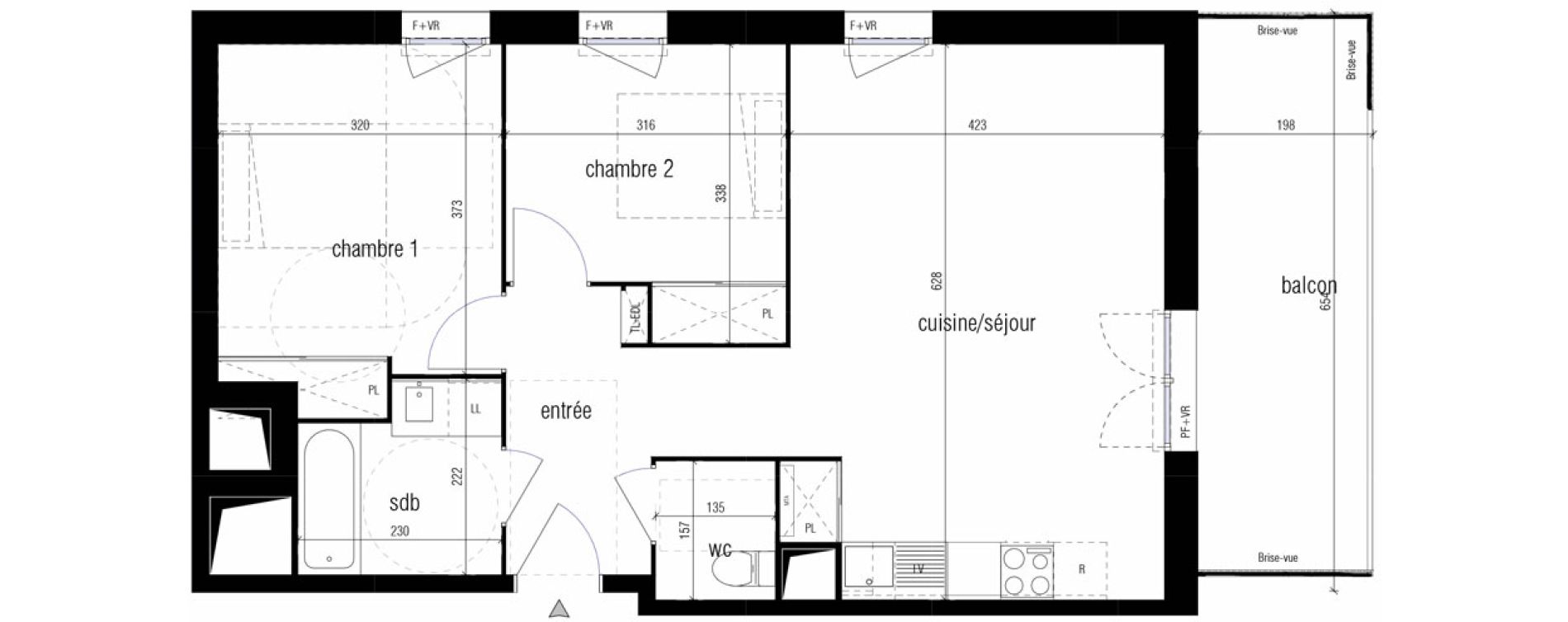 Appartement T3 de 62,05 m2 &agrave; Toulouse Malep&egrave;re