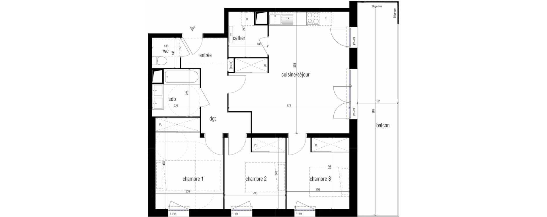 Appartement T4 de 79,05 m2 &agrave; Toulouse Malep&egrave;re