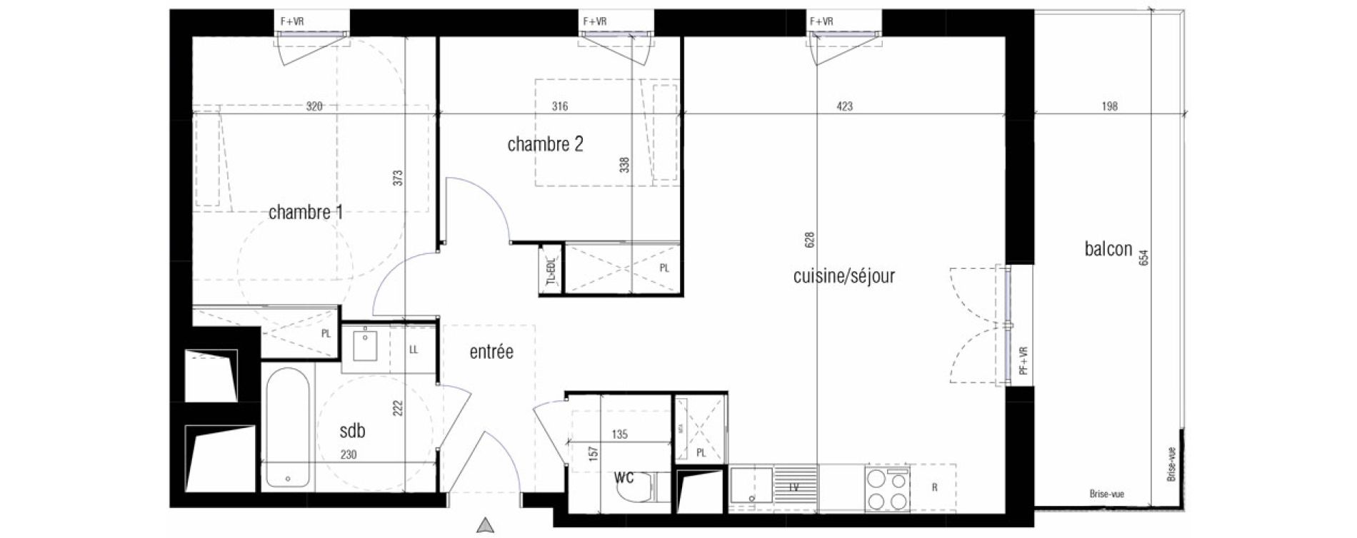 Appartement T3 de 62,05 m2 &agrave; Toulouse Malep&egrave;re