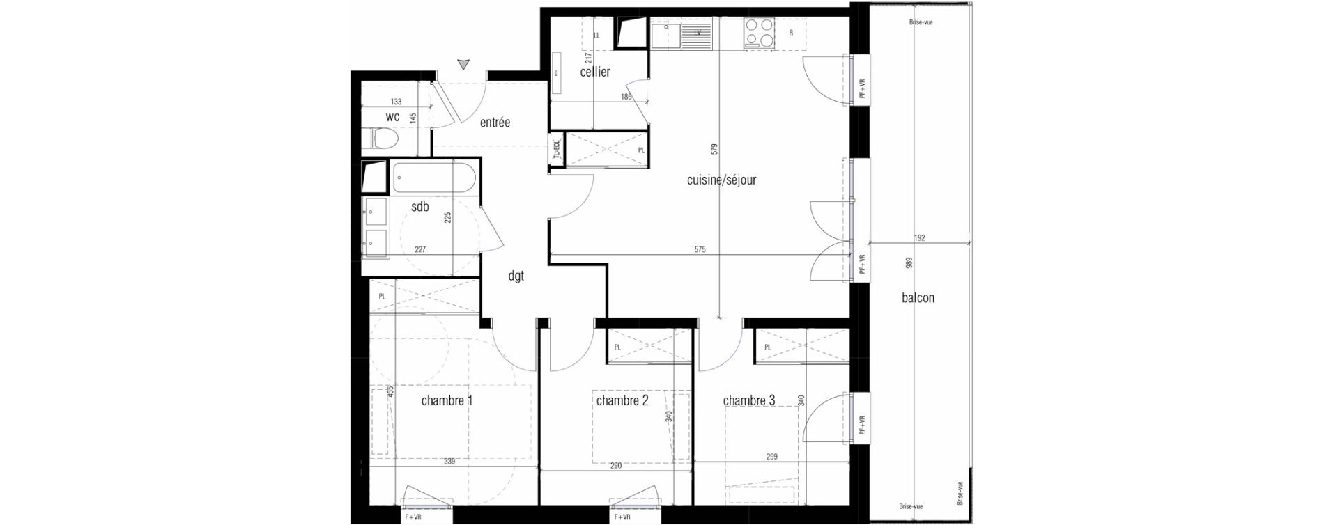 Appartement T4 de 79,05 m2 &agrave; Toulouse Malep&egrave;re