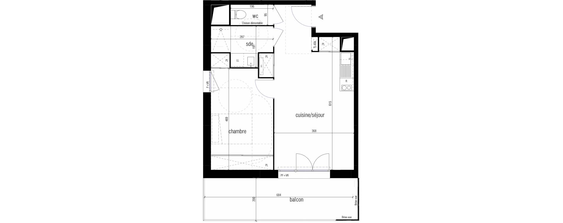 Appartement T2 de 45,25 m2 &agrave; Toulouse Malep&egrave;re