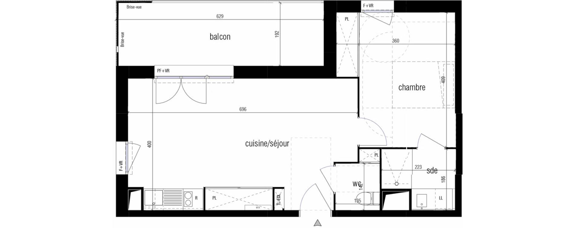 Appartement T2 de 45,13 m2 &agrave; Toulouse Malep&egrave;re