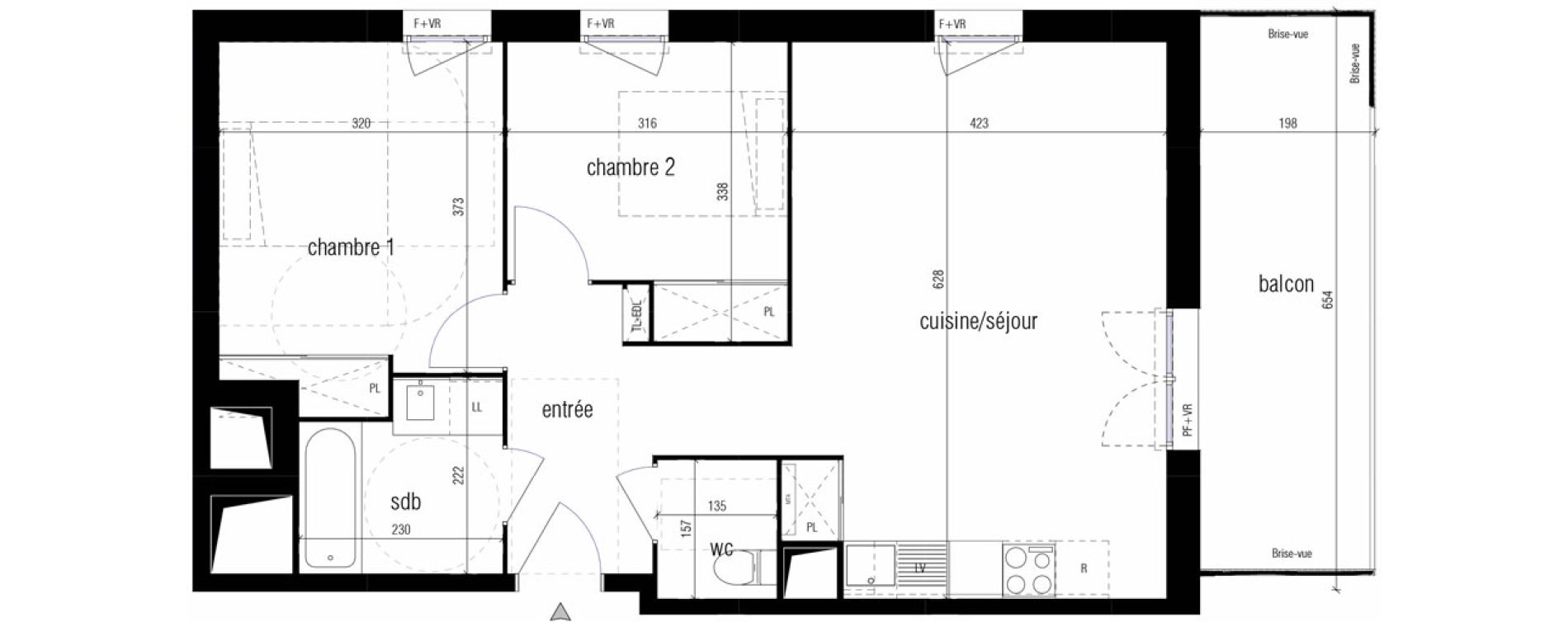 Appartement T3 de 62,05 m2 &agrave; Toulouse Malep&egrave;re