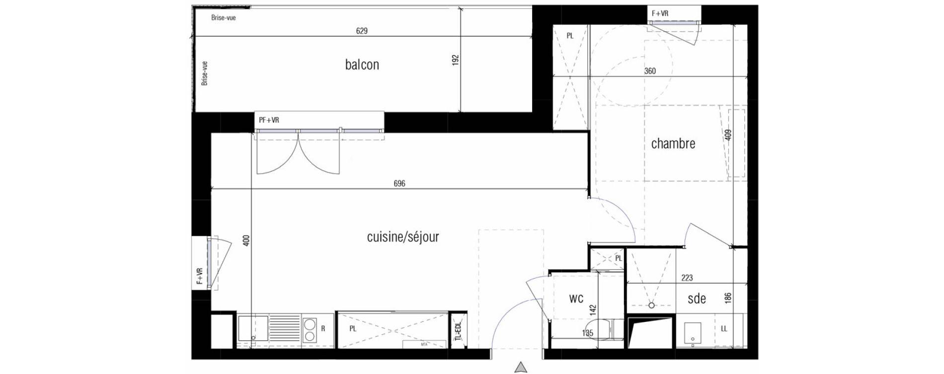 Appartement T2 de 45,13 m2 &agrave; Toulouse Malep&egrave;re