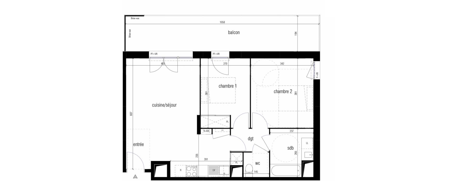 Appartement T3 de 62,69 m2 &agrave; Toulouse Malep&egrave;re