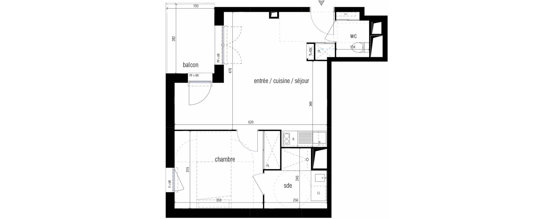 Appartement T2 de 45,22 m2 &agrave; Toulouse Malep&egrave;re