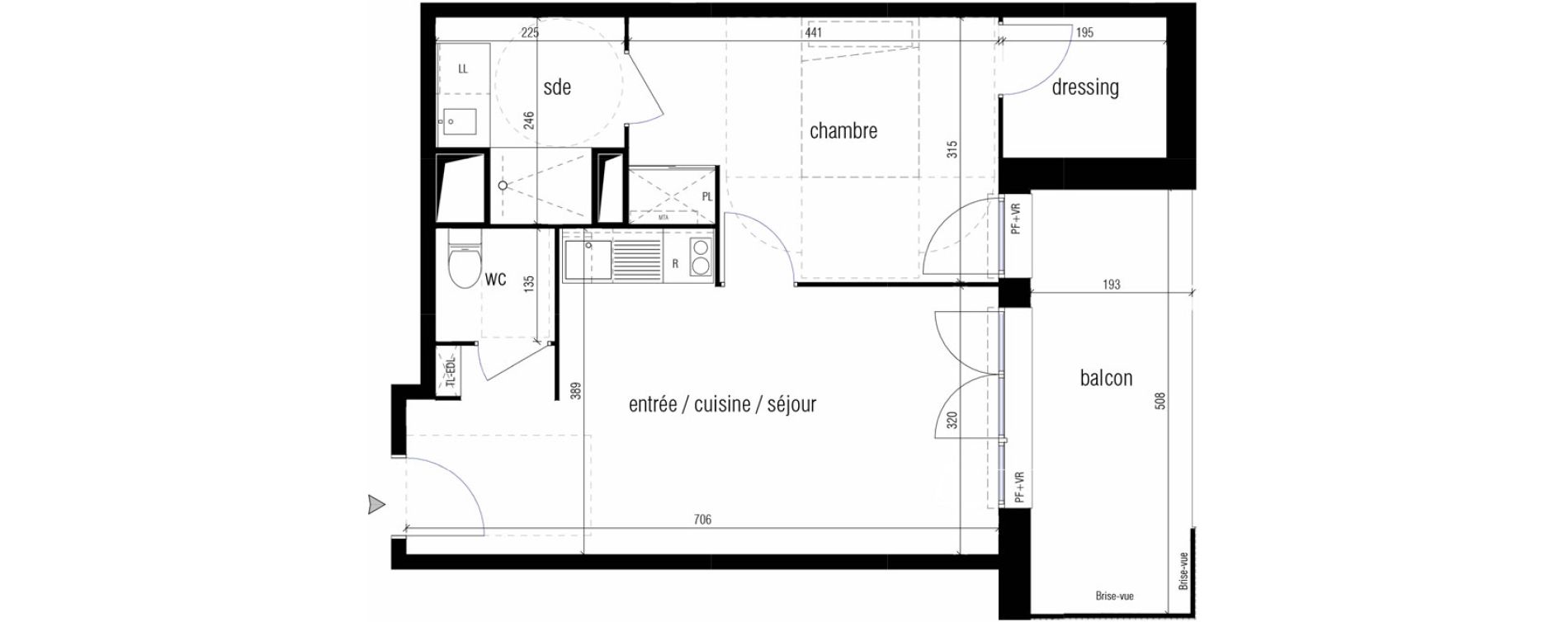 Appartement T2 de 45,01 m2 &agrave; Toulouse Malep&egrave;re