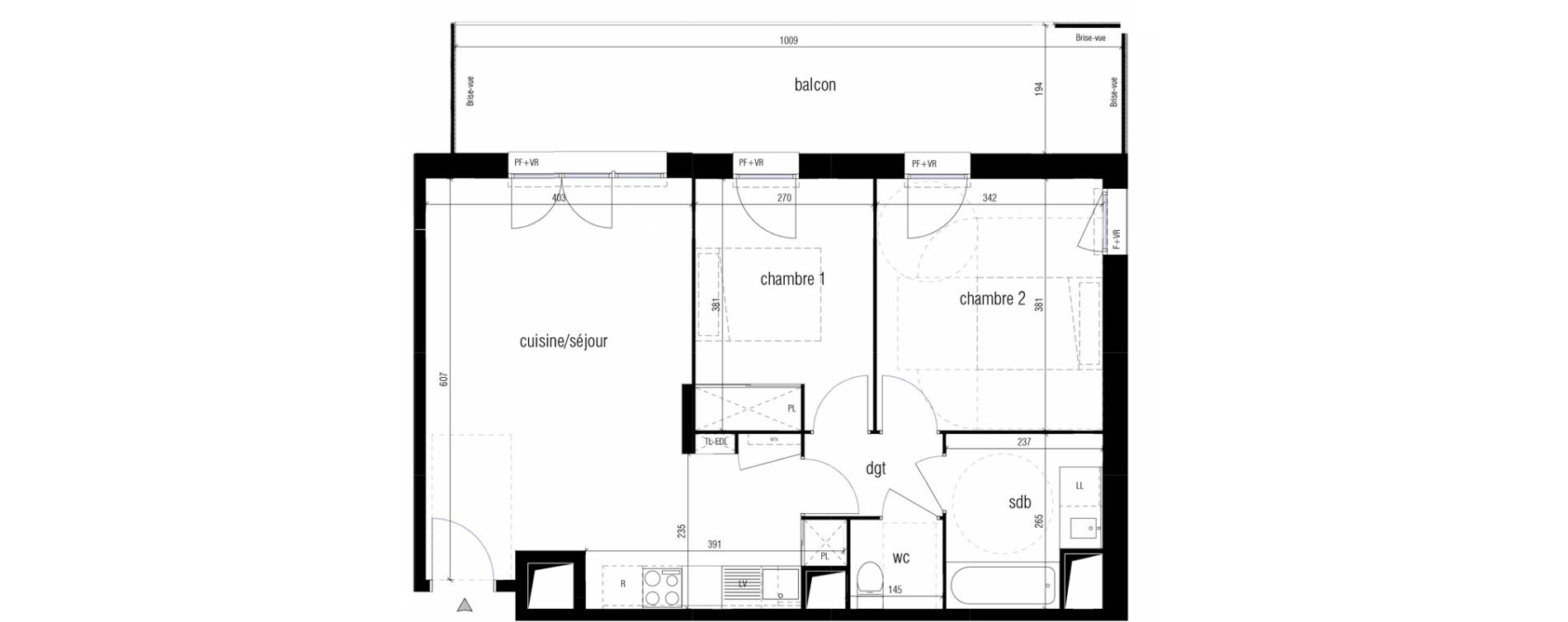 Appartement T3 de 62,69 m2 &agrave; Toulouse Malep&egrave;re