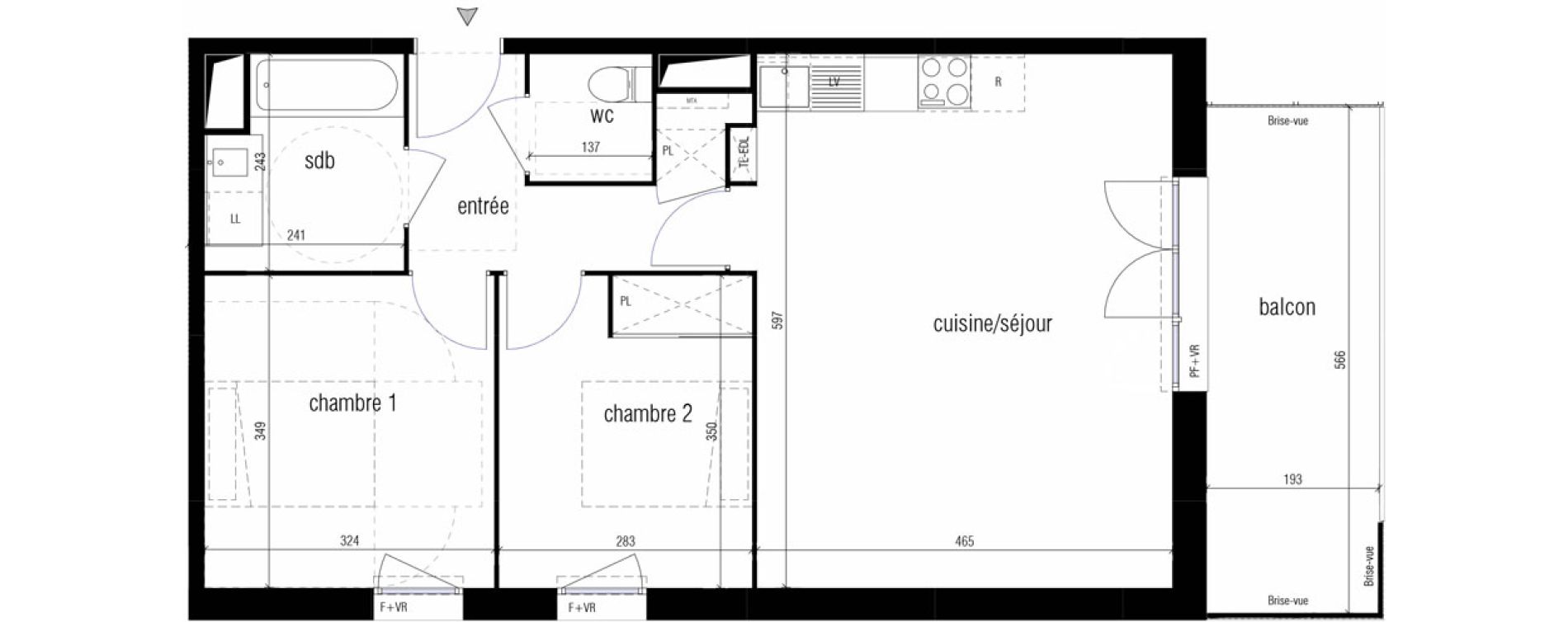 Appartement T3 de 62,30 m2 &agrave; Toulouse Malep&egrave;re