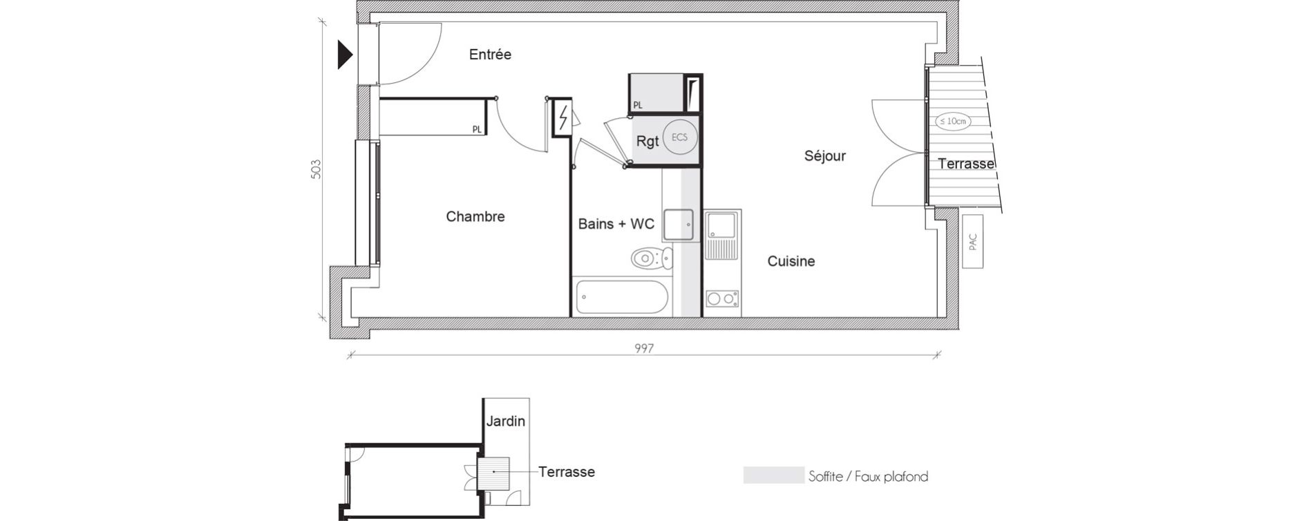 Appartement T2 de 46,07 m2 &agrave; Toulouse Saint-martin-du-touch