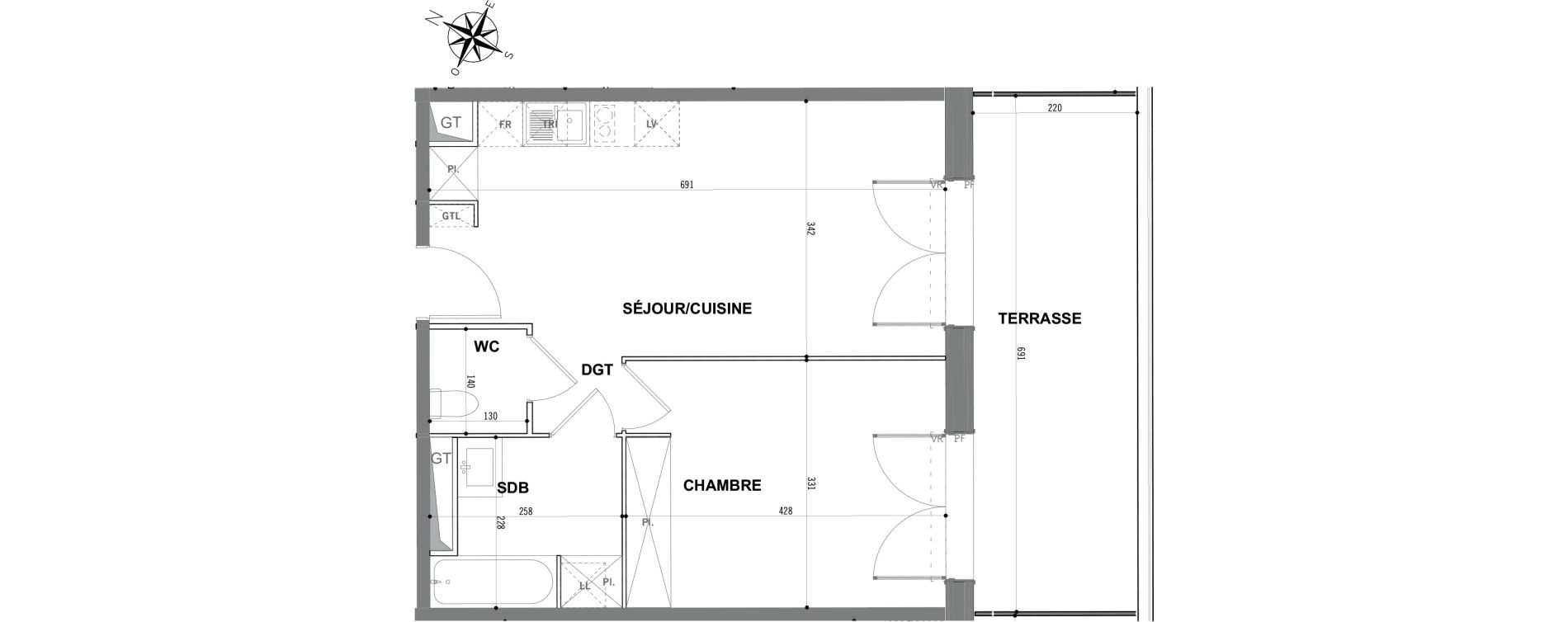 Appartement T2 de 45,00 m2 &agrave; Toulouse Saint-martin-du-touch
