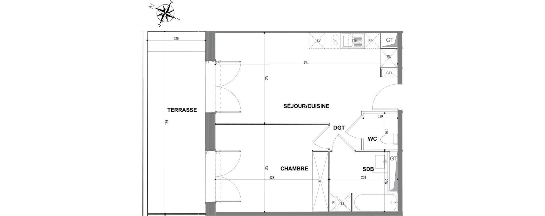 Appartement T2 de 45,00 m2 &agrave; Toulouse Saint-martin-du-touch
