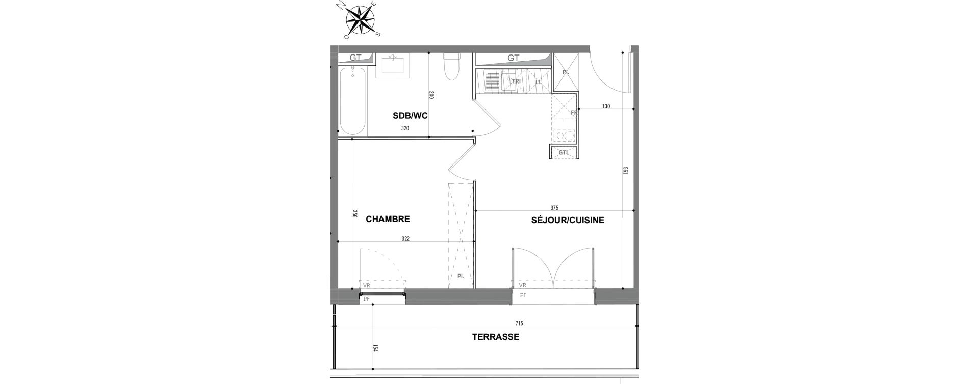 Appartement T2 de 37,70 m2 &agrave; Toulouse Saint-martin-du-touch