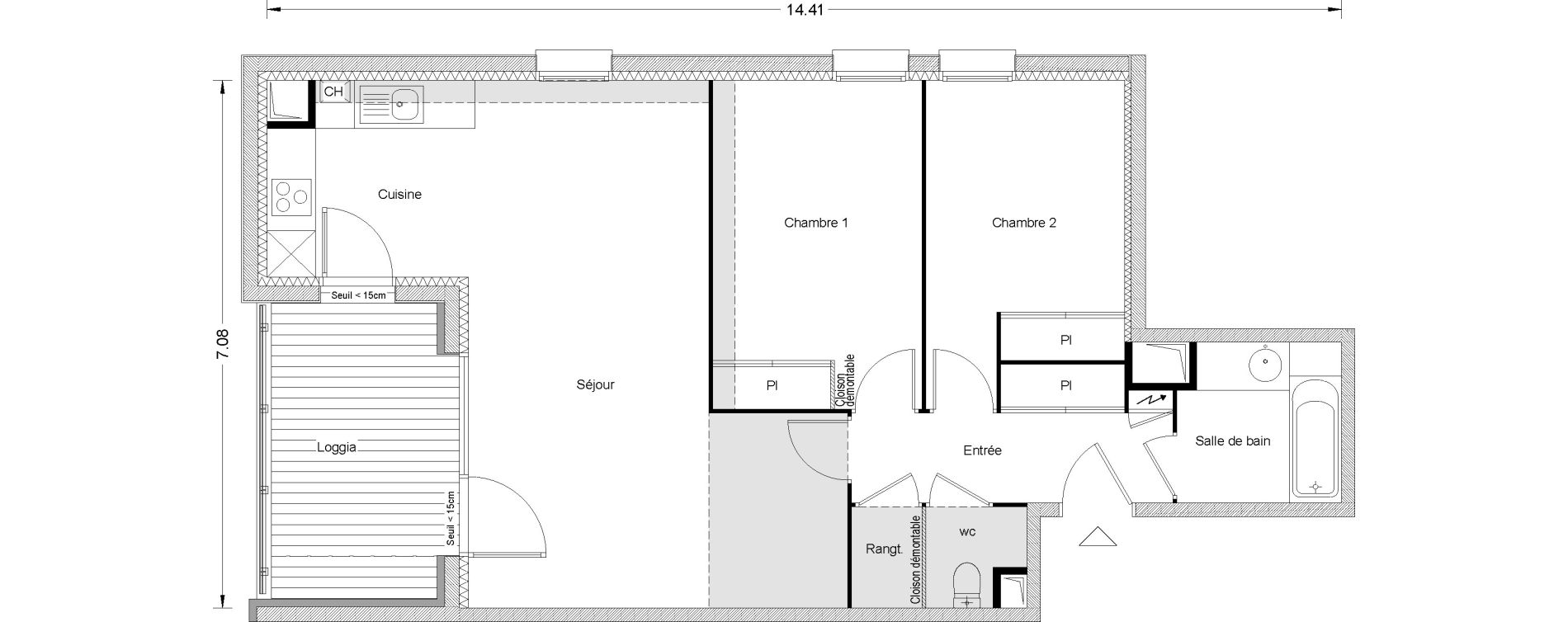 Appartement T3 de 71,16 m2 &agrave; Toulouse Pouvourville